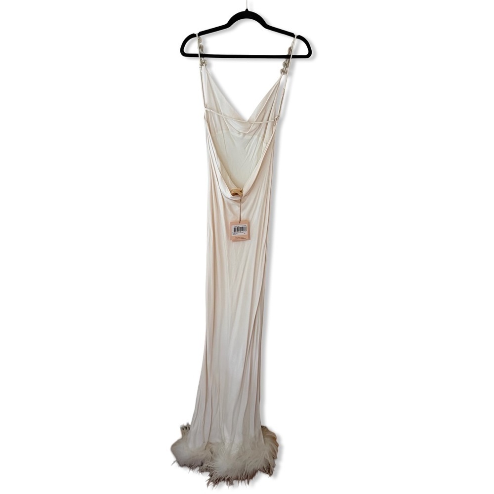 Bubish Farah Feather Trim Slip Dress White Satin Cream Gown Bridal Revolve Nwt M — image 5 of 8